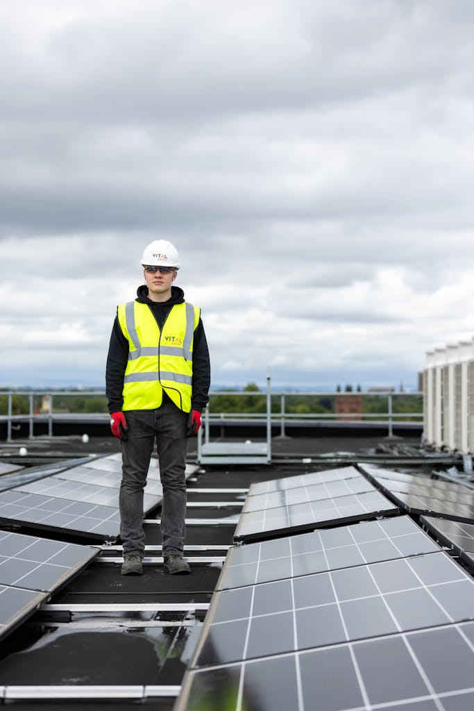 TruLine Solar installer on a residential rooftop